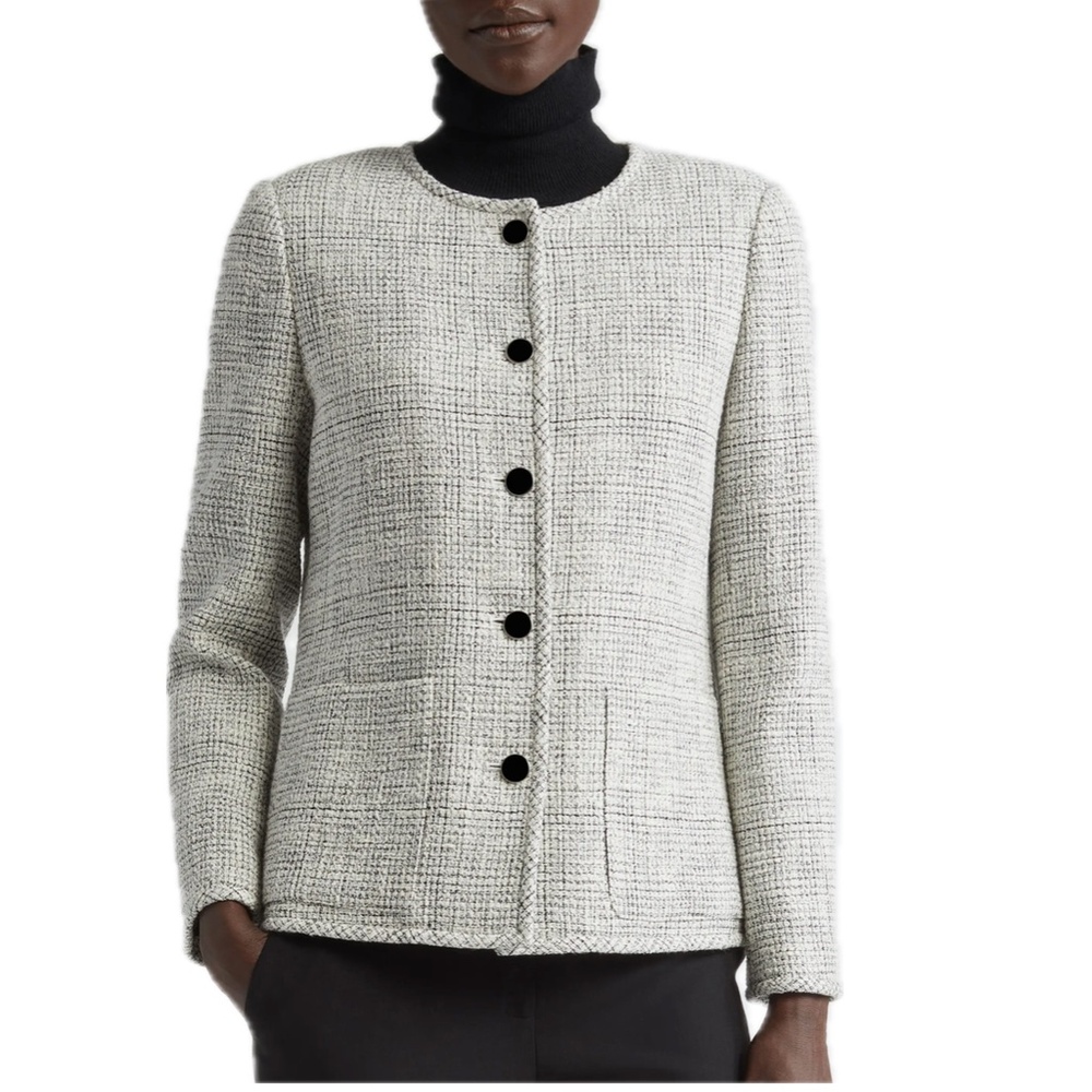 $1298 Lafayette 148 TWEED CREWNECK PATCH POCKET JACKET